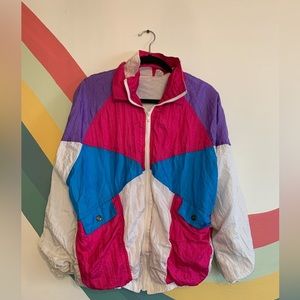 Rock Creek Casuals Vintage 80s 90s Colorful Color Block Windbreaker Zip Up
